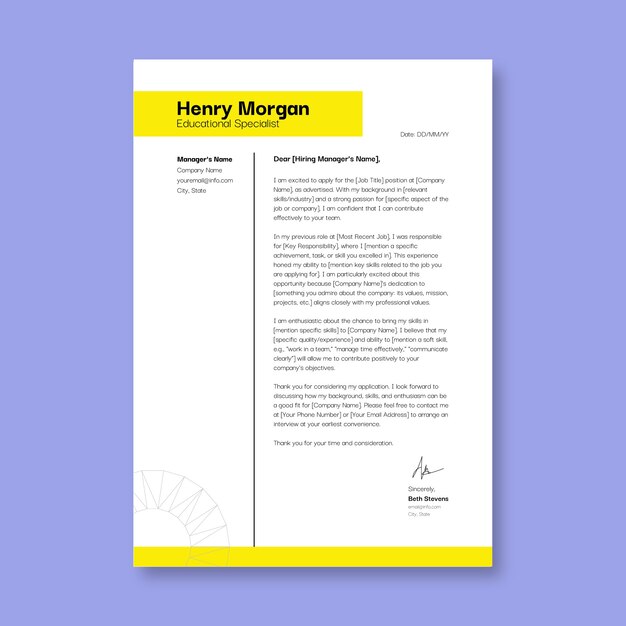 Cover letter template design
