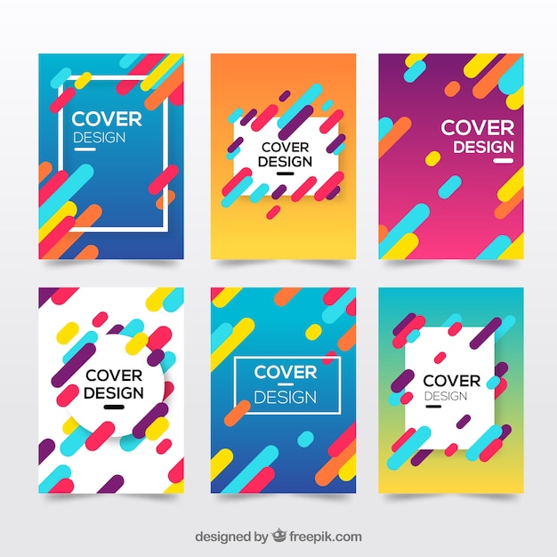 Cover template collection with colorful lines