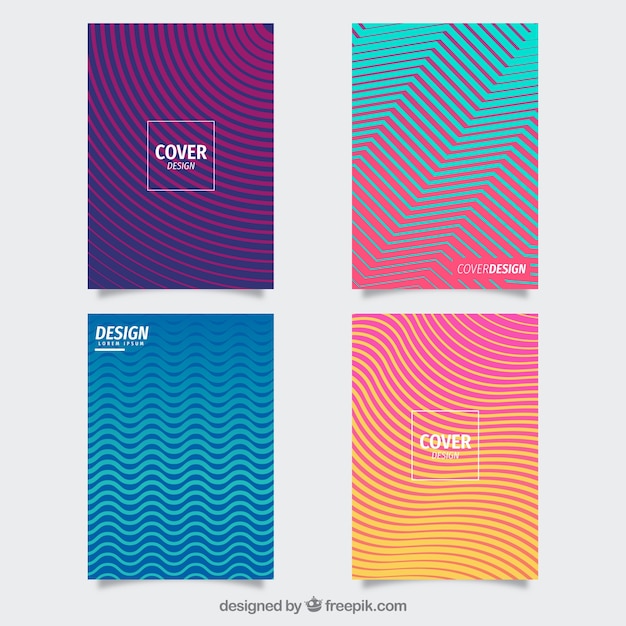 Cover template collection with colorful lines