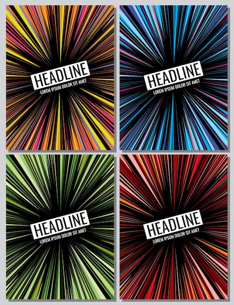 Cover template set with comic speed line effect