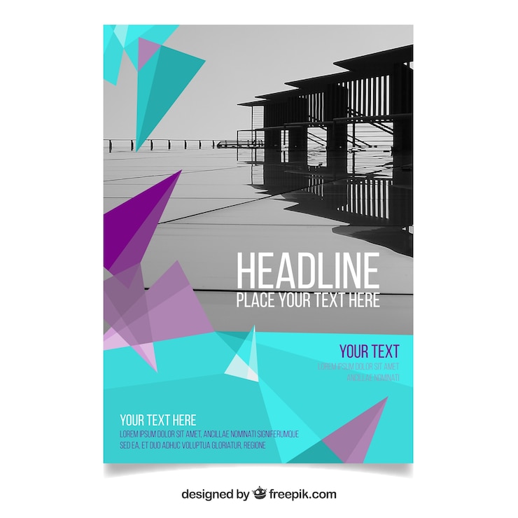 मुफ़्त वेक्टर cover template with geometric design and photo