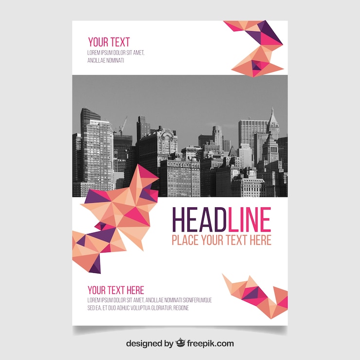 Free Vector cover template with polygonal style and buildings