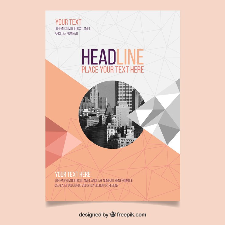 Free Vector cover template with polygonal style and buildings
