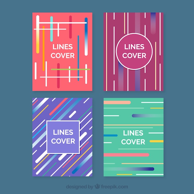 Free vector covers collection with colorful lines
