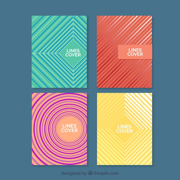 Free vector covers collection with colorful lines