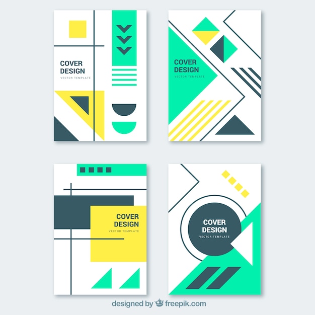 Free vector covers collection with geometric shapes