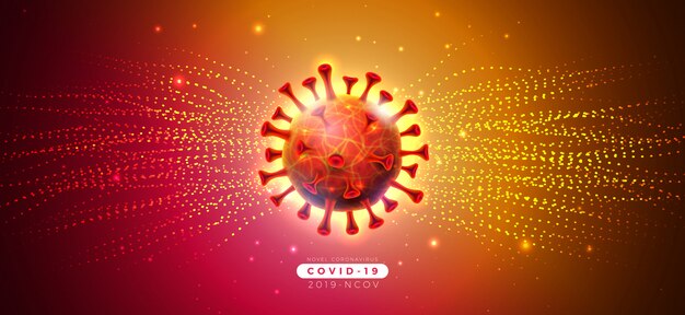 Covid-19. Coronavirus Epidemic Design with Falling Virus Cell and Typography Letter