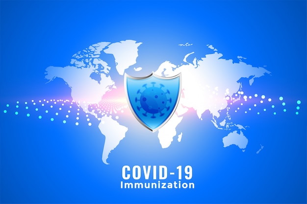 Covid-19コロナウイルス予防接種シールドと世界地図