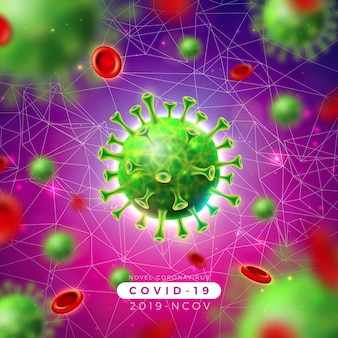 Covid​19​。​抽象的​な​背景​の​顕微鏡​ビュー​で​の​ウイルス​と​血液​細胞​による​コロナウイルスアウトブレイクデザイン​。 2019​-​ncov corona virus illustration on dangerous sars epidemic theme for banner​。