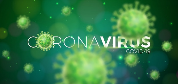 Covid-19. Coronavirus Outbreak Design with Virus Cell in Microscopic View