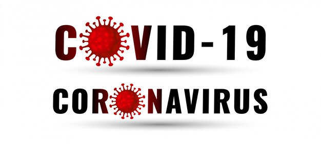 Covid-19 and coronavirus text banner with red virus