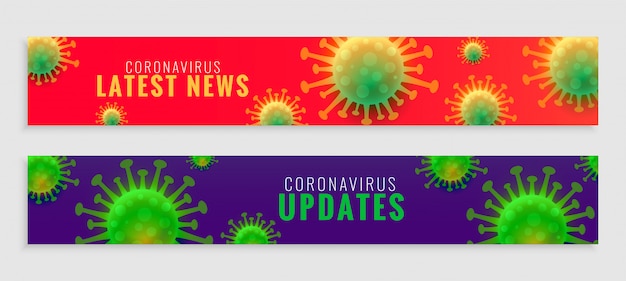 無料ベクター covid-19コロナウイルスの更新と最新ニュースバナーセット