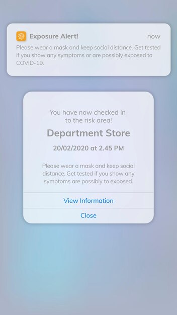 COVID-19 exposure alert app template vector mobile screen