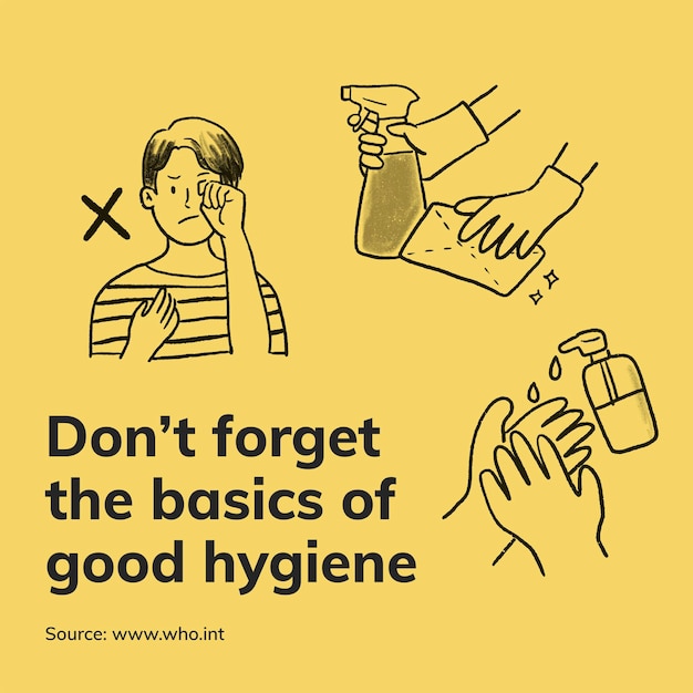 Covid 19 good hygiene guidance template, printable vector coronavirus prevention guidance