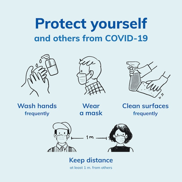 Covid 19 instagram template vector, coronavirus prevent the spread guidance