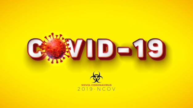 Covid-19. Novel Coronavirus Concept Design with Virus Cell and Biological Danger Symbol