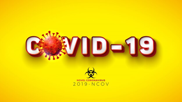 COVID-19. Новая концепция коронавируса с вирусной клеткой и символом биологической опасности
