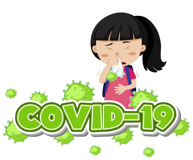 Covid 19 sign template with sick girl coughing