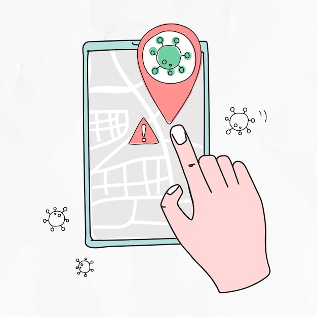 Free vector covid-19 tracking app vector new normal lifestyle doodle illustration