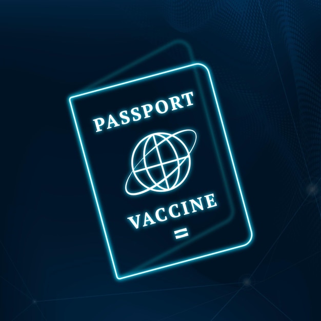 Сертификат на вакцину covid-19 паспорт вектор синий неоновая графика