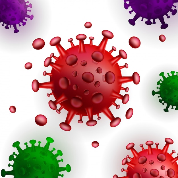 코로나 바이러스 해부학 및 색상 유형에 대해 설명하는 실제 3D 일러스트레이션 개념의 Covid Coronavirus.