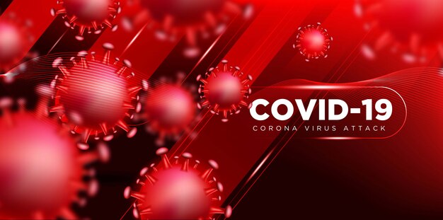 コロナウイルス攻撃について説明するための、リアル3DイラストレーションコンセプトのCovid Coronavirus