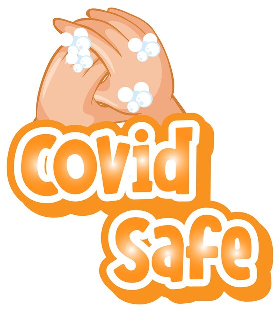 화이트 절연 비누로 손을 씻는 만화 스타일의 Covid Safe 글꼴