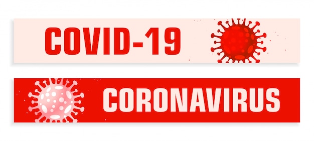 Vettore gratuito grandi striscioni coronavirus covid19 incastonati in tonalità rosse