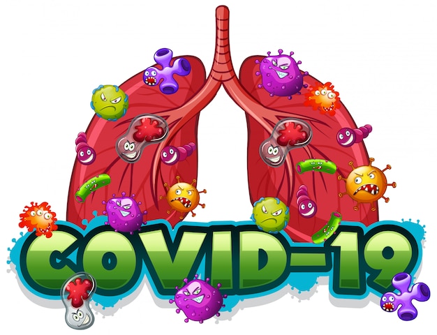 Covid19 sign template with human lungs full of viruses