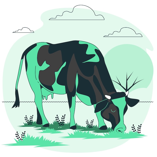 Cow eating concept illustration