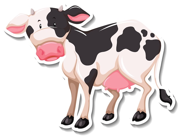 Vettore gratuito adesivo cartone animato mucca fattoria animale