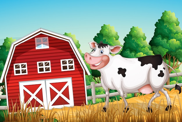 Free vector cow at the farmland