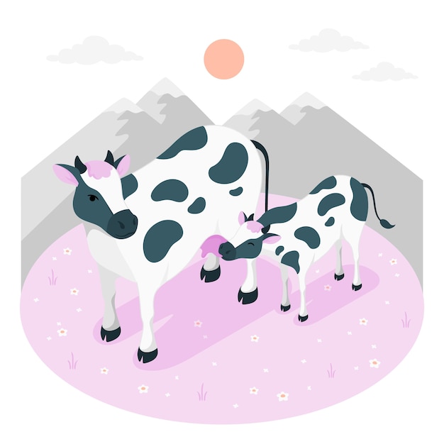 Free vector cow feeding calf concept illustration