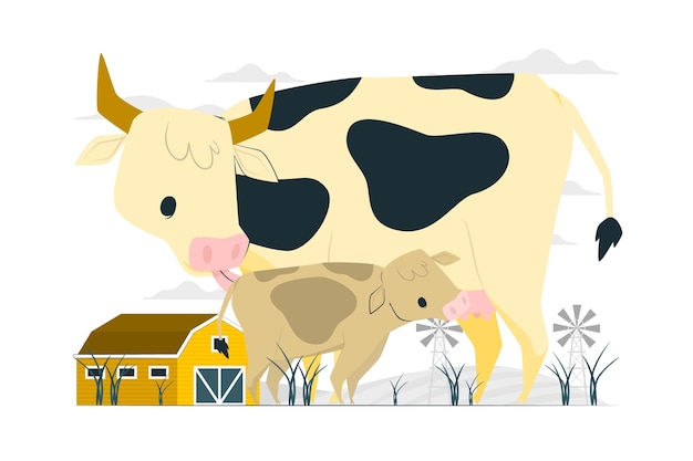 Free vector cow feeding calf concept illustration