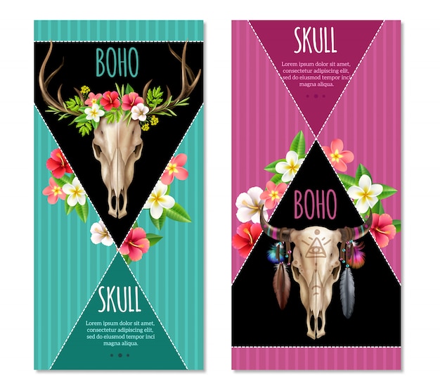 Cow skull banners set