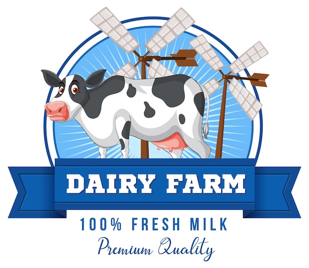 Free vector a cow with a dairy farm label