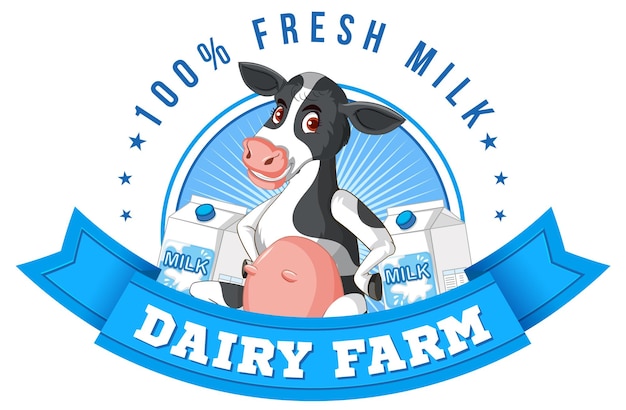 Free vector a cow with a dairy farm label