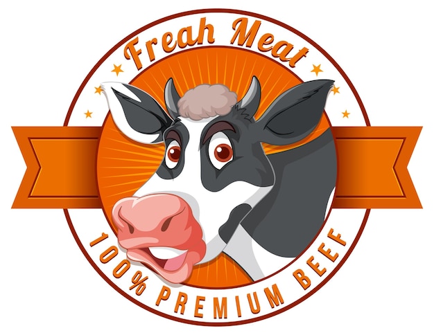 A cow with a fresh meat label