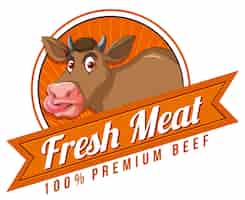Vettore gratuito una mucca con un'etichetta di carne fresca
