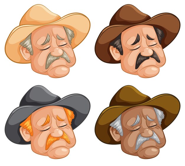 cowboy emotions vector illustration set