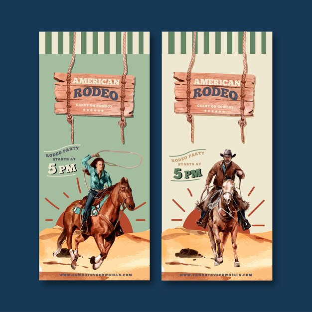 Cowboy flyer with horse, man, rope 