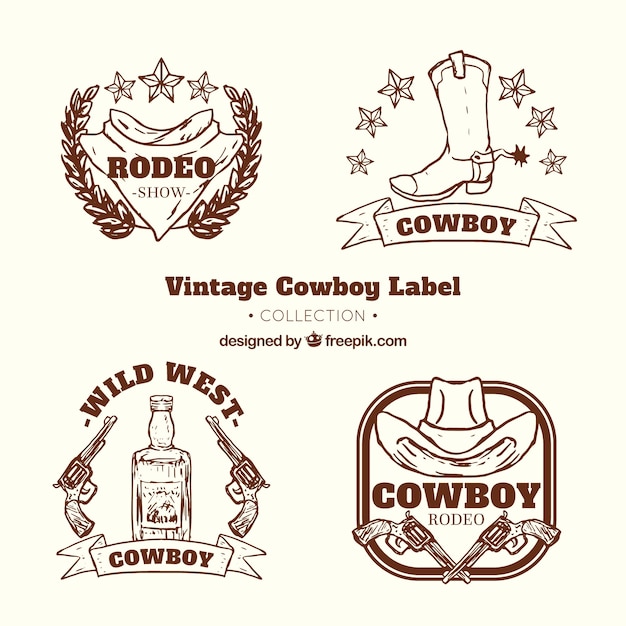 Free vector cowboy label collection