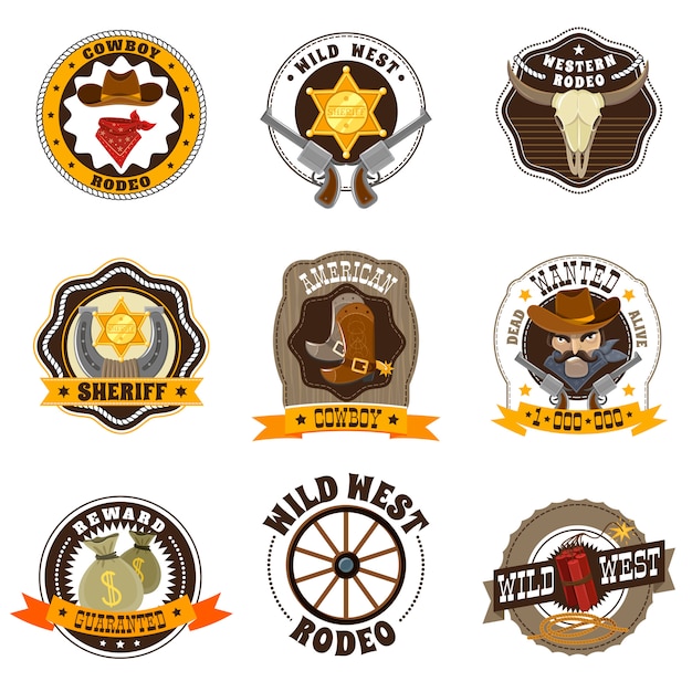 Free vector cowboy labels set