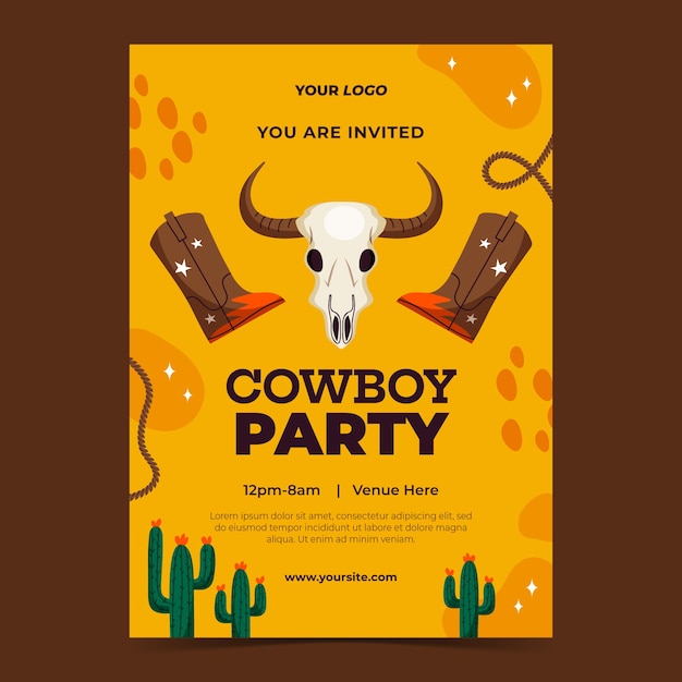 Vettore gratuito modello di invito all'evento per una festa da cowboy