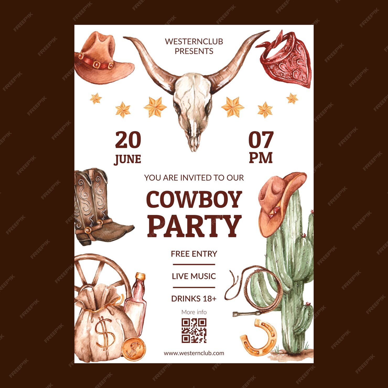 Free Vector Cowboy party event invitation template