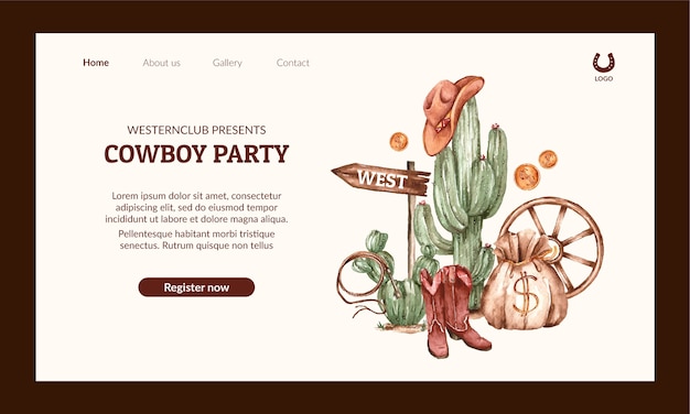 Free vector cowboy party event landing page template