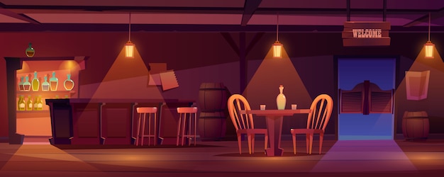 Free vector cowboy saloon western retro bar empty interior