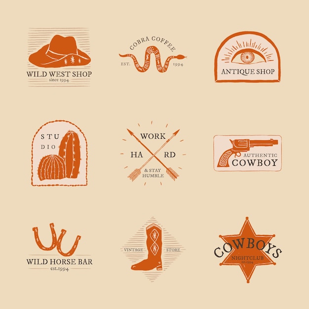 Collezione vettoriale di logo a tema cowboy