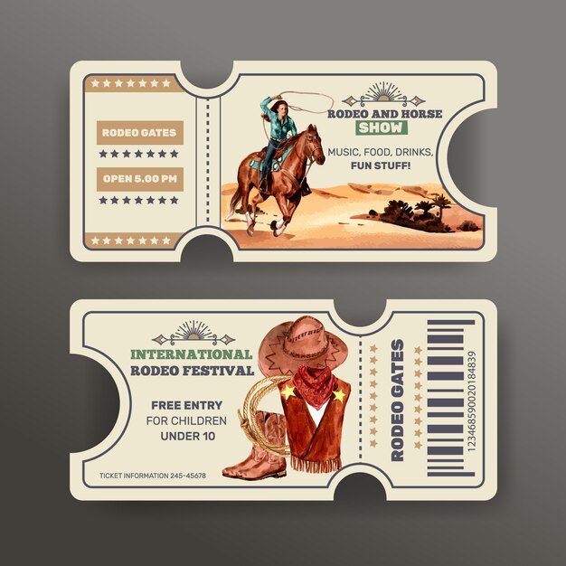 Cowboy ticket with horse, woman, hat, boots 