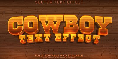 Бесплатное векторное изображение Ковбойский дикий текстовый эффект редактируемый западный и техасский стиль текста